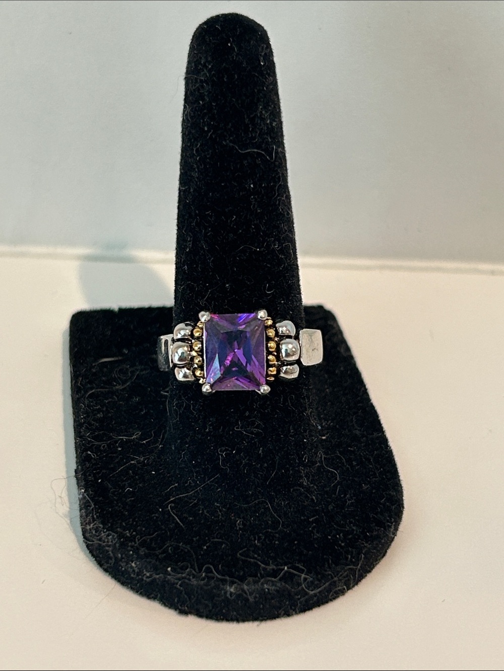 Silver Ring with Purple Square Gem